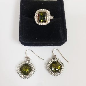 Olive Green Tourmaline Fashion Earrings & Ring Set